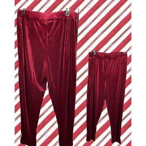 Denim 24/7 +1X Holiday Red Velour Elastic Waist Stretch Ankle Length Leggings